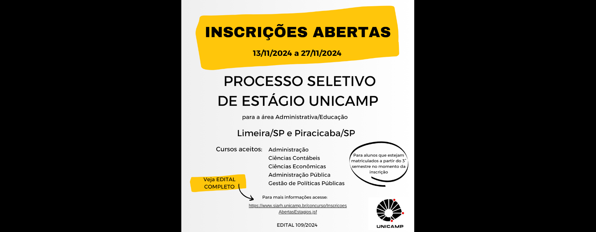 Inscrições para estágio 2024