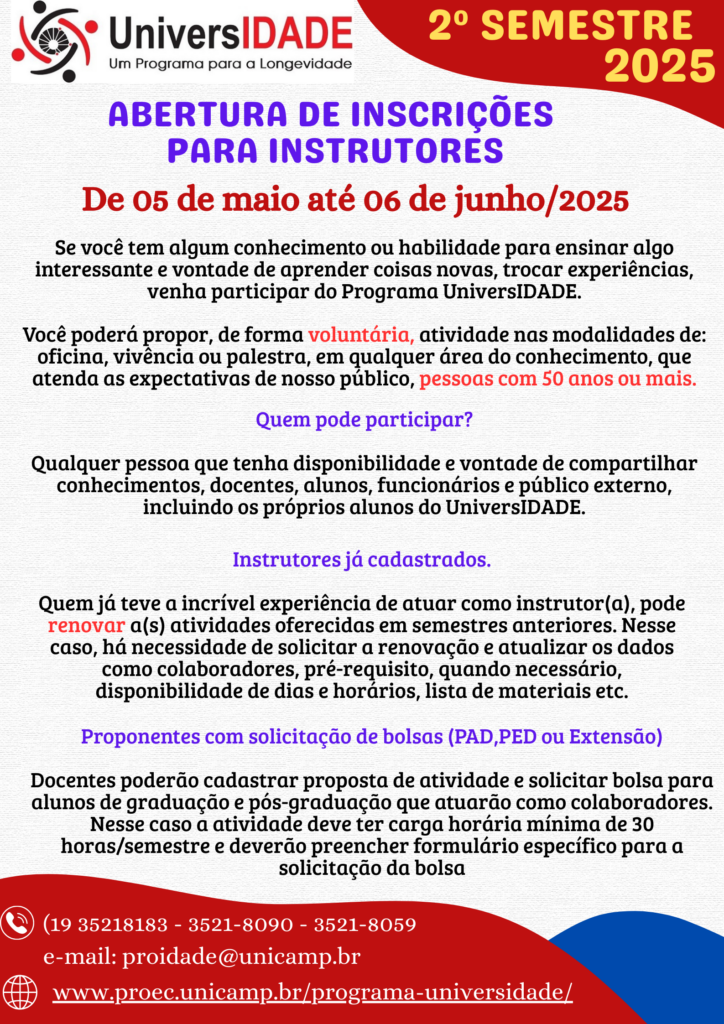 inscrições abertas instrutoires Programa Universidade